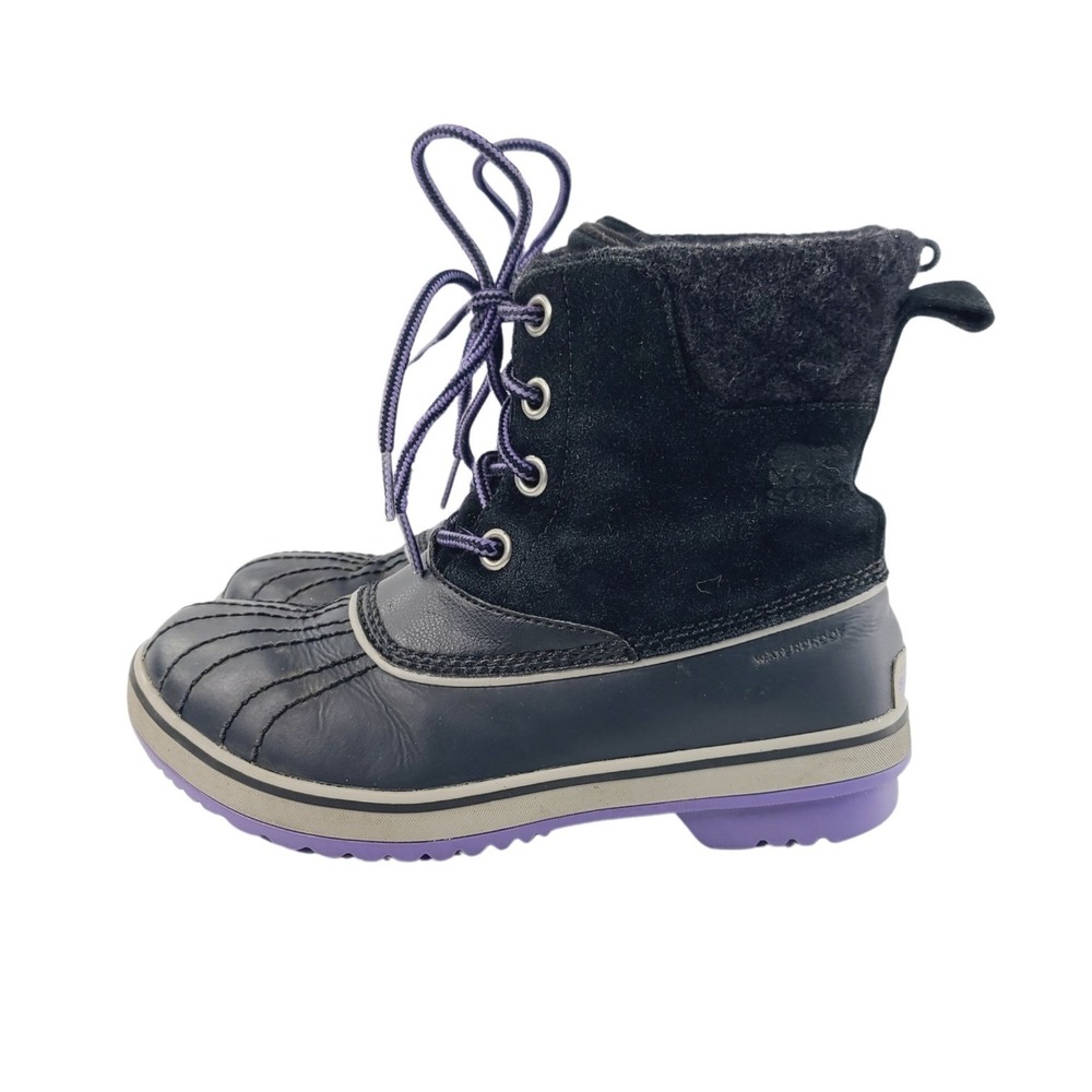 Sorel, Quilted Lace-up Snow Boots / Winter Boots, Womens Size 5 Black Purple.